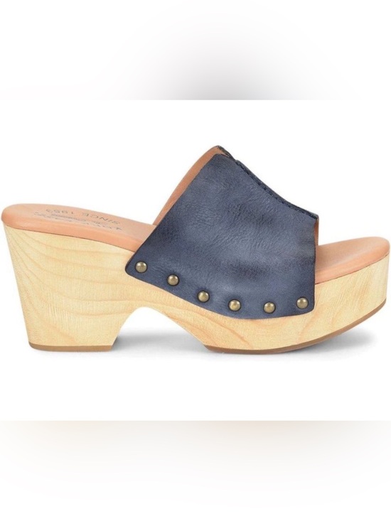 Kork-Ease Shoes - Kork-Ease NWOT Waone Leather Wood Wedge Platform Sandal Size 9 Blue/Grey